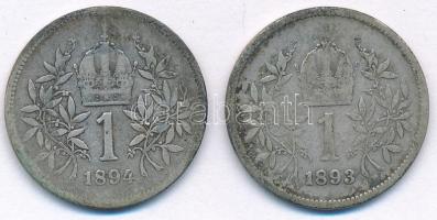 Ausztria 1893-1894. 1K Ag "Ferenc József" T:F Austria 1893. 1 Corona Ag "Franz Joseph...