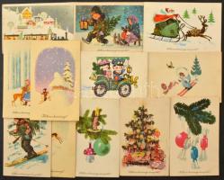 50 db MODERN magyar retro grafikai üdvözlő képeslap vegyes minőségben kis dobozban. Képzőművészeti Alap: Karácsony / 50 modern Hungarian retro graphic greeting postcards in mixed quality: Christmas