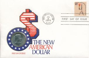 Amerikai Egyesült Államok 1979P 1D Cu-Ni &quot;Susan B. Anthony&quot; boríték első napi bélyeggel és bélyegzéssel T:UNC USA 1979P 1 Dollar Cu-Ni &quot;Susan B. Anthony&quot; envelope with first day of issue stamp and cancellation C:UNC