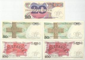 Lengyelország 1982. 20Zl + 1988. 50Zl (2x) + 100Zl (2x) T:UNC,AU
Poland 1982. 20 Zlotych + 1988. 50...