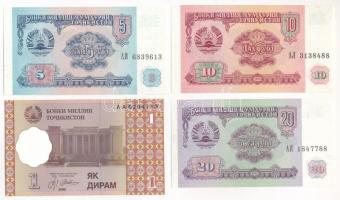 Tadzsikisztán 1994. 5R + 10R + 20R + 1999. 1D T:UNC,AU  Tajikistan 1994. 5 Rubles + 10 Rubles + 20 Rubles + 1999. 1 Diram C:UNC,AU
