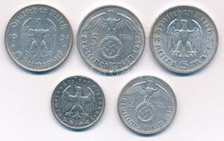 Német Harmadik Birodalom 1934F 5M Ag "Potsdami Garrison templom" + 1935A 5M Ag "Hinde...