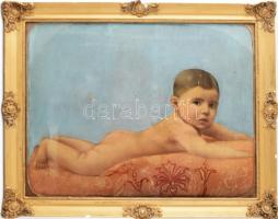 Jelzés nélkül: Kisfiú csecsemőkori portréja, 1903. Olaj, fotó, papír, sérült dekoratív, üvegeztett fakeretben, 37x,5x48 cm.