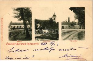 1900 Mágocs (Baranya), iskola, templom, városház. Kapható Kallenberger Edénél