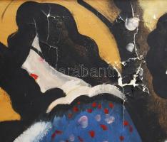 Scheiber H jelzéssel: Hölgyek a bárban. Vegyes technika, karton, sérült. Dekoratív, kissé sérült fak...