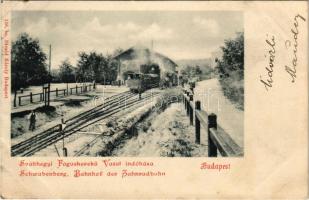 1900 Budapest XII. Svábhegy, fogaskerekű vasút indóháza, vasútállomás vonattal, gőzmozdony, Villa Eötvös reklám. Divald Károly 156. sz. (fl)