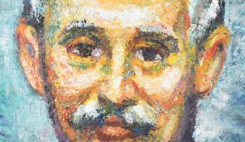 Vén Emil (1902-1984): Krúdy Gyula portréja. Olaj, vászon, jelzett és autográf ajándékozási sorokkal ...