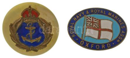 Nagy-Britannia DN "Royal Navy & Royal Marines ASSN Oxford" zománcozott bronz gomblyukjelvény (21x29mm) + részben zománcozott tengerész sapkarózsa (28mm) T:XF Great-Britain ND "Royal Navy & Royal Marines ASSN Oxford" enamelled bronze button badge (21x29mm) + partially enamelled marine cap badge (28mm) C:XF