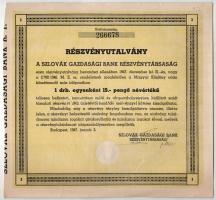 Budapest 1942. "Szlovák Gazdasági Bank Részvénytársaság" öt részvény egyben, részvényenkén...
