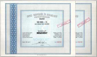 Budapest 1989. "Noviki Innovációs és Szolgáltató Részvénytársaság" névre szóló részvénye 1...