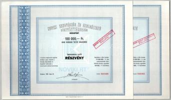 Budapest 1989. "Noviki Innovációs és Szolgáltató Részvénytársaság" névre szóló részvénye 1...