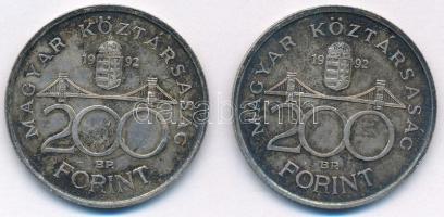 1992. 200Ft Ag "MNB" (2x) T:XF patina 
Adamo F13