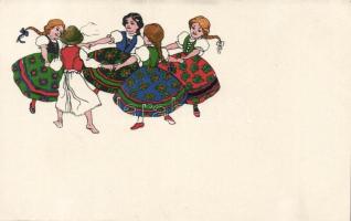 Hungarian folklore, children, artist signed