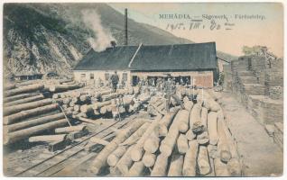 1915 Mehádia, Mehadia; Fűrésztelep. Brauch A. fia kiadása / Sägewerk / sawmill + &quot;VECSEHÁZA POSTAI ÜGYN.&quot; (fl)