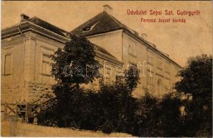 1915 Sepsiszentgyörgy, Sfantu Gheorghe; Ferenc József kórház + a kórház saját bélyegzése a hátoldalon. W.L. (?) No. 148. / hospital (r)