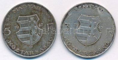 1947. 5Ft Ag "Kossuth" (2x) T:F Adamo F8.1