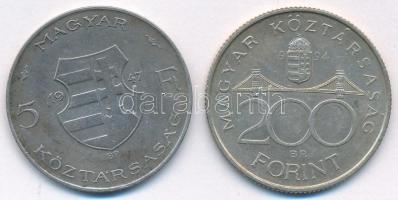 1947. 5Ft Ag "Kossuth" + 1994. 200Ft Ag "Deák" T:F,XF Adamo F8.1, F13.1