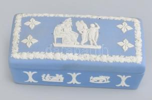Wedgwood relief mintás ékszertartó dobozka, biszkvit porcelán, jelzett, hibátlan, 9,5x5 cm