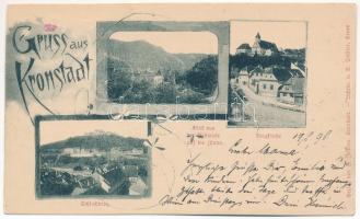 1898 (Vorläufer) Brassó, Kronstadt, Brasov; Schlossberg, Bergkirche, Postwiese auf die Zinne / Vár, templom, Postarét a Cenk tetőről / castle, church, Livadia postei from Tampa. H. Zeidner Art Nouveau, floral (fl)