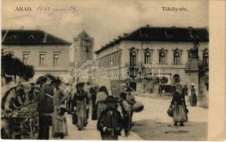 Arad, Tököly tér, piac, Plitzky Antal (?) és Makói liszt üzlet / square, market, shops (EK)