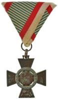 1943. "Tűzkereszt II. fokozata" oxidált hadifém kitüntetés modern mellszalaggal T:VF Hungary 1943. "Fire Cross, 2nd Class" war metal decoration with modern ribbon C:VF NMK 447.