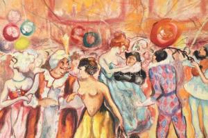 Temesváry József, működött a XX. sz első felében: Farsangi bál, 1929. Olaj, vászon, jelezve jobbra l...