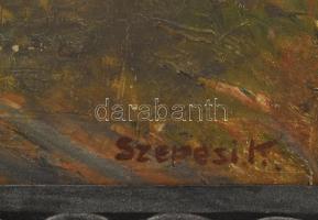 Szepesi K jelzéssel, XX. sz első fele: Erdei út. Olaj, vászon, javított. Dekoratív, korabeli fakeret...