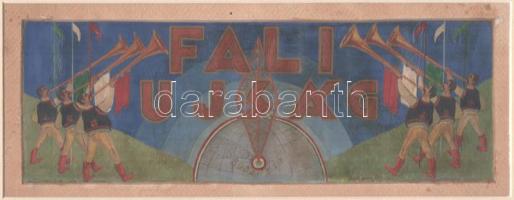 Fazekas Pál (1915-1978): Faliújság (art deco reklám- vagy falképterv, 1930-as évek/1940-es évek elej...