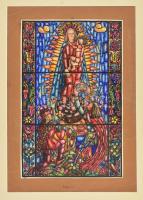 Fazekas Pál (1915-1978): Szent István felajánlja a koronát Szűz Máriának, 1930-as évek. Akvarell, tus, papír, jelezve lent középen. Paszpartuban. 35x22 cm.