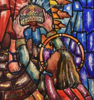 Fazekas Pál (1915-1978): Szent István felajánlja a koronát Szűz Máriának, 1930-as évek. Akvarell, tu...