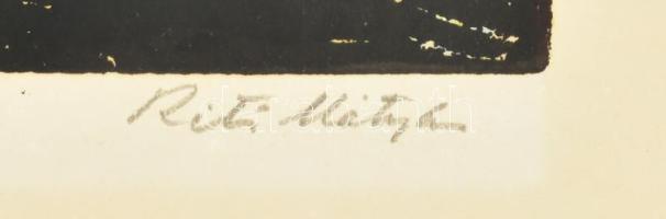 Réti Mátyás (1922-2002): Pécsi házak. Színes linómetszet, papír, jelzett. Kartonra kasírozva. 38x29 ...