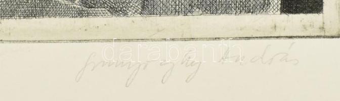 Szunyoghy András (1946-): Híven a katonai eskühöz 1950-57. Rézkarc, papír, jelzett, 36×24,5 cm