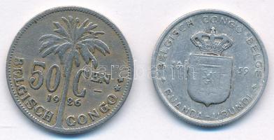 Belga-Kongó 1926. 50c Cu-Ni "I. Albert" + 1959. 1Fr Al T:VF,F
Belgian Congo 1926. 50 Cent...