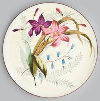 Josef Steidl Znaim virágmintás dísztányér. Jelzéssel, aukciós címkékkel, kopással, d: 39 cm