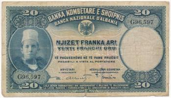 Albánia 1926. 20Fr T:VG Albania 1926. 20 Franka Ari C:VG Krause P#3