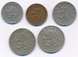 Csehszlovákia 1921. 50h Cu-Ni + 1922-1925. 1K Cu-Ni (2xklf) + 1937. 20h Cu-Ni + 1947. 50h T:AU,XF ki...