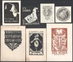 Klf. alkotót: 7 db dekoratív ex libris. Klf. technikák, papír, részben jelzett a dúcon, klf, méretben, részben kissé foltos
