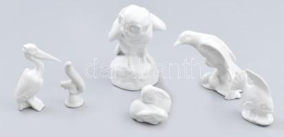 Herendi 6 darab fehér mázas állatfigura, jelzéssel, kis kopottsággal, m: 4-12 cm