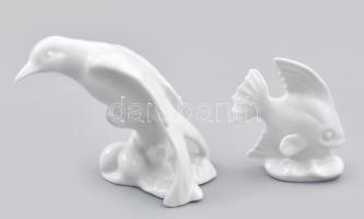 Herendi 6 darab fehér mázas állatfigura, jelzéssel, kis kopottsággal, m: 4-12 cm