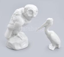 Herendi 6 darab fehér mázas állatfigura, jelzéssel, kis kopottsággal, m: 4-12 cm