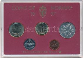 Norvégia 1997. 50ö-20K (5xklf) forgalmi sor plasztiktokban T:UNC Norway 1997. 50 Öre - 20 Kroner (5xdiff) coin set in original plastic case C:UNC