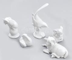 Herendi 6 darab fehér mázas állatfigura és törpefigura, jelzéssel, kis kopottsággal, m: 4-15 cm