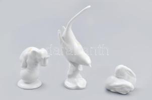 Herendi 6 darab fehér mázas állatfigura és törpefigura, jelzéssel, kis kopottsággal, m: 4-15 cm