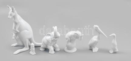 Herendi 6 darab fehér mázas állatfigura és törpefigura, jelzéssel, kis kopottsággal, m: 4-14 cm