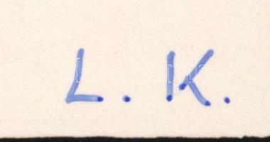 LK jelzéssel: A hegyen, szitanyomat, papír, paszpartuban, foltos, 18×18 cm