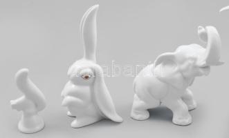 Herendi 6 darab fehér mázas állatfigura, jelzéssel, kis kopottsággal, m: 6-12 cm