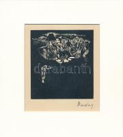 Buday György (1907-1990): Sötétség, fametszet, papír, utólagos jelzéssel, paszpartuban, 10×9 cm