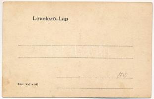 Miskolc, Széchenyi utca, villamos, üzletek. Röptében Miskolcz körül! montázs repülő úrral, Lövy Józs...