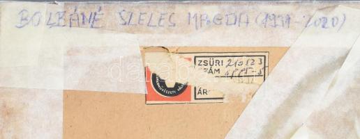 Bolbáné Szeles Magda (1935-2020): Gitározó nő. 3 darab csempére festett zománckép, alsó csempe reped...