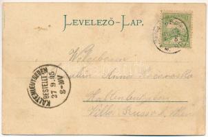 1905 Nagyszombat, Tyrnau, Trnava; Ferencz József tér, Szentháromság szobor, Tausky J. fiai üzlete. C...